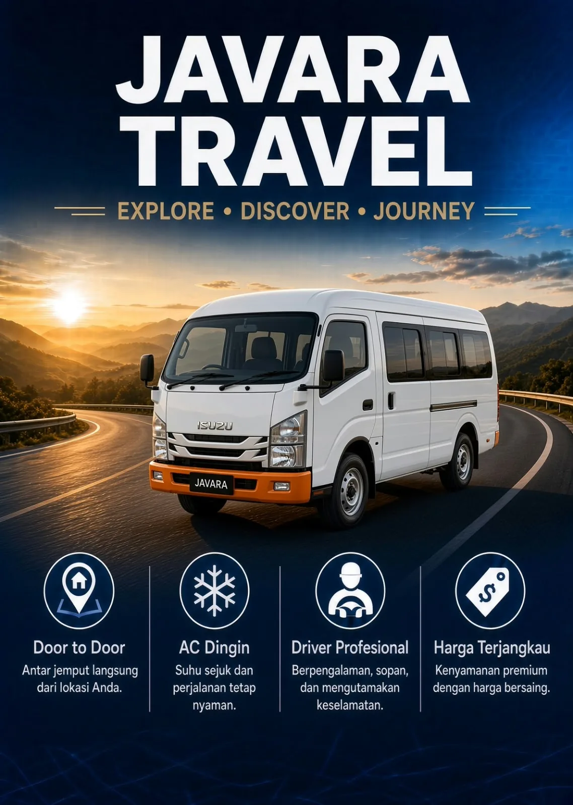 Poster Isuzu Elf putih JAVARA TRAVEL